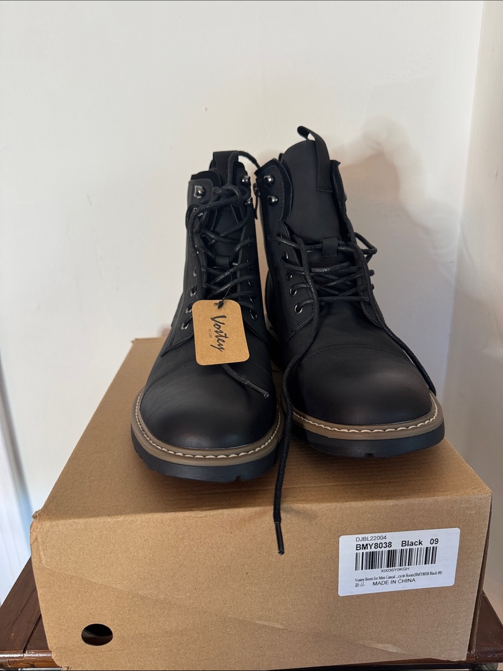 Vostey Black Lace-Up Side-Zip Tactical Boot